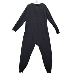 Natural Life Jumpsuit Cotton Long Sleeve Pockets Black Comfy Casual Size S